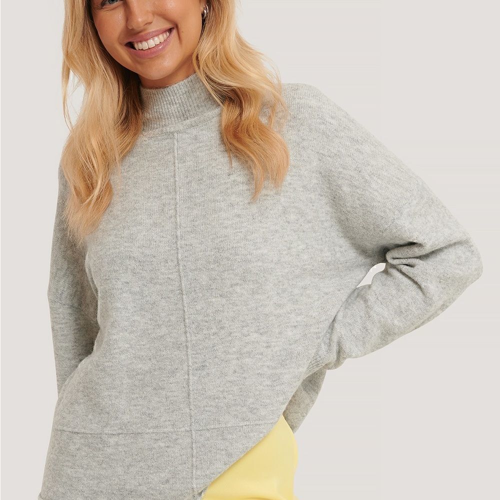 NA-KD High Neck Dropped Shoulder Knitted Gray Sweater Oversized XS